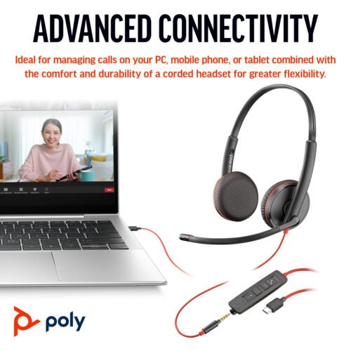POLY Blackwire 3225 Stereo USB-C Headset +3.5mm Plug +USB-C/A Adapter - Image 6