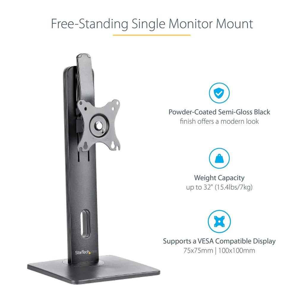 StarTech.com Free Standing Single Monitor Mount - Height Adjustable Monitor Stand - For VESA Mount Displays up to 32" (15lb/7kg - Image 18