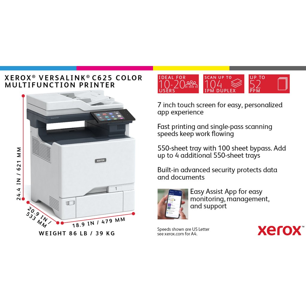 Xerox VersaLink C625 A4 50ppm Duplex Copy/Print/Scan/Fax PS3 PCL5e/6 2 Trays 650 Sheets - Image 34