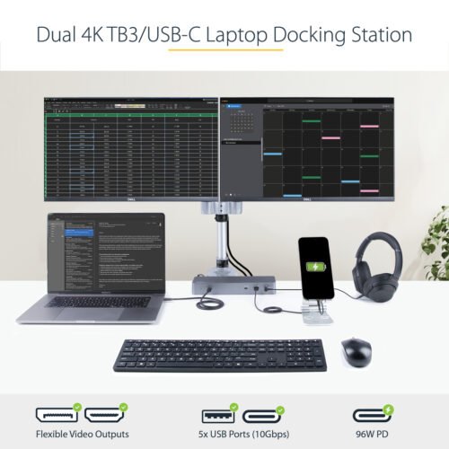 StarTech.com Thunderbolt 3 Dock w/ USB-C Host Compatibility - Dual 4K 60Hz DisplayPort 1.4 or Dual HDMI Monitors - Single 8K - - Image 9