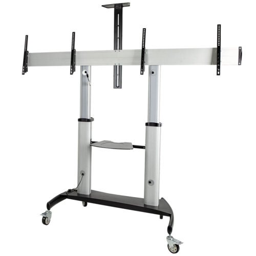 StarTech.com Dual TV Cart for 37-60in VESA TVs up to 110lb/50kg each - Height Adjustable TV Mount, Mobile Display Cart w/ Equip