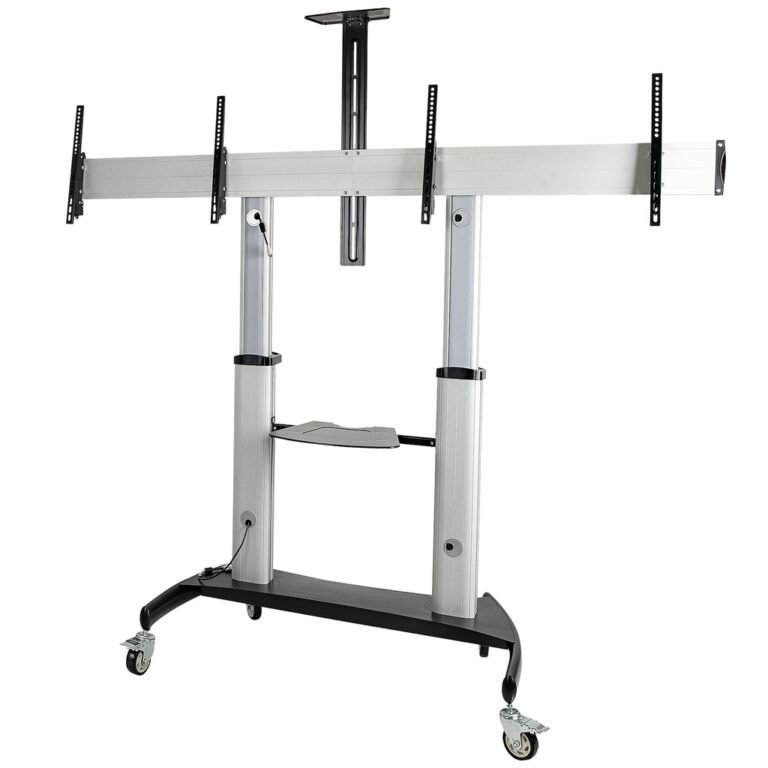 StarTech.com Dual TV Cart for 37-60in VESA TVs up to 110lb/50kg each - Height Adjustable TV Mount, Mobile Display Cart w/ Equip