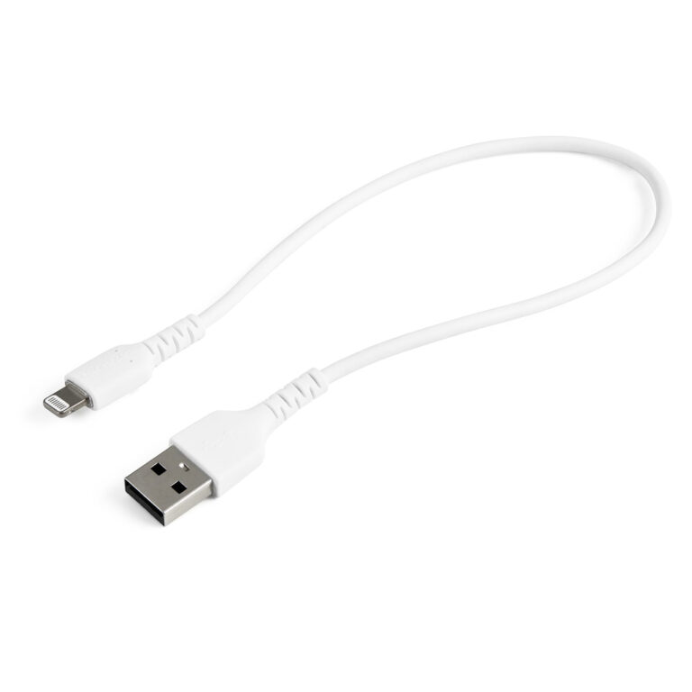 StarTech.com 12inch (30cm) Durable White USB-A to Lightning Cable - Heavy Duty Rugged Aramid Fiber USB Type A to Lightning Char