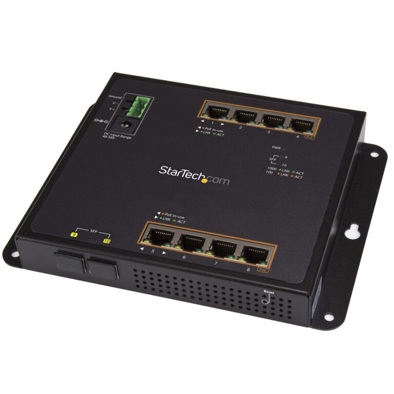 StarTech.com Industrial 8 Port Gigabit PoE+ Switch w/2 SFP MSA Slots - 30W - Layer/L2 Switch Hardened GbE Managed - Rugged High