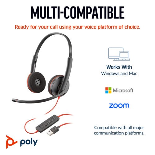 POLY Blackwire 3220 Stereo USB-C Black Headset +USB-C/A Adapter (Bulk) - Image 6