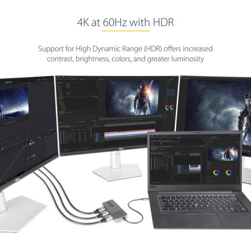 StarTech.com 3-Port USB-C MST Hub - USB Type-C to 3x HDMI Multi-Monitor Adapter for Laptop - Triple HDMI up to 4K 60Hz with DP - Image 4