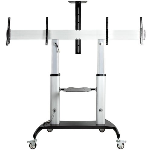 StarTech.com Dual TV Cart for 37-60in VESA TVs up to 110lb/50kg each - Height Adjustable TV Mount, Mobile Display Cart w/ Equip - Image 2