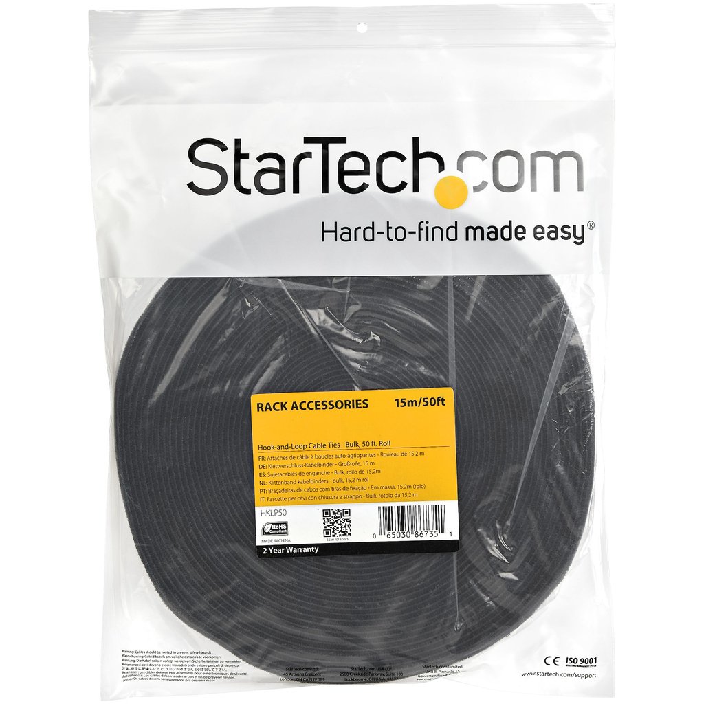 StarTech.com 50ft Hook and Loop Roll - Cut-to-Size Reusable Cable Ties - Bulk Industrial Wire Fastener Tape /Adjustable Fabric - Image 4