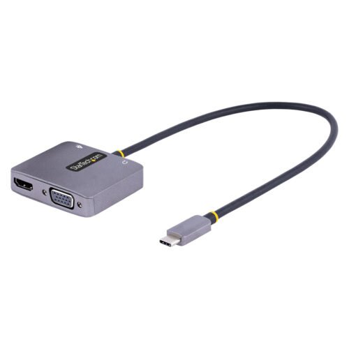StarTech.com USB C Video Adapter, USB C to HDMI VGA Multiport Adapter, 3.5mm Audio, 4K 60Hz HDR, 100W PD Pass-Through, Thunderb