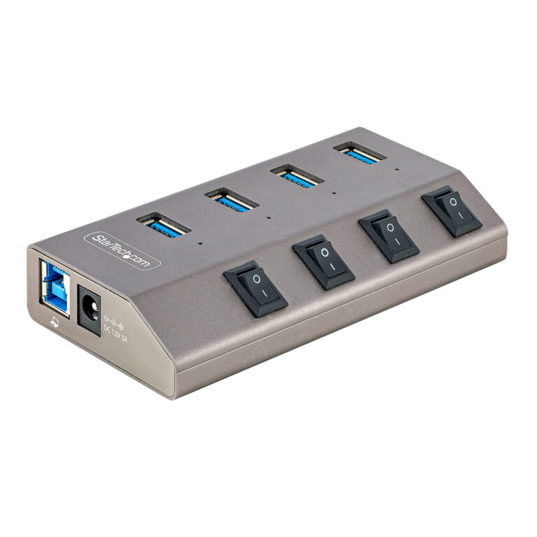StarTech.com 4-Port Self-Powered USB-C Hub with Individual On/Off Switches, USB 3.0 5Gbps Expansion Hub w/Power Supply, Desktop