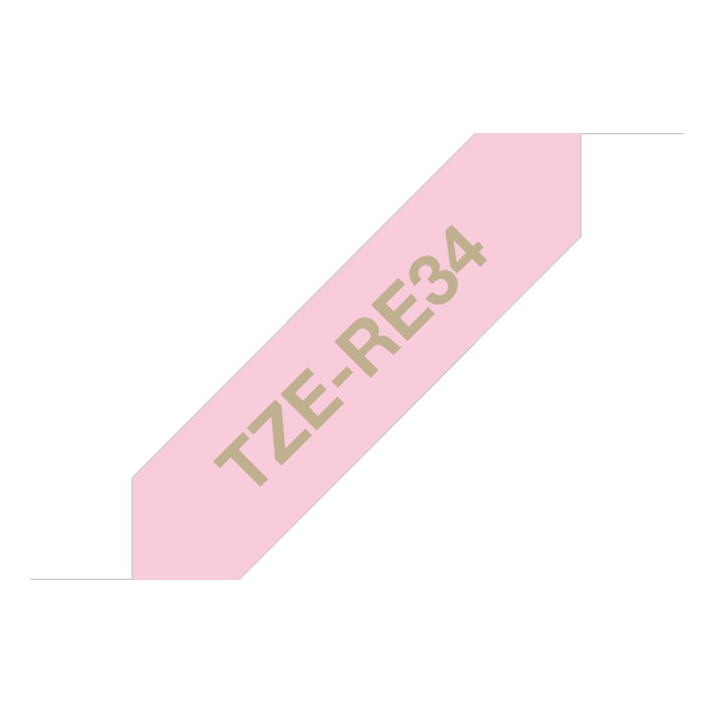 Brother TZE-RE34 label-making tape Gold on Pink