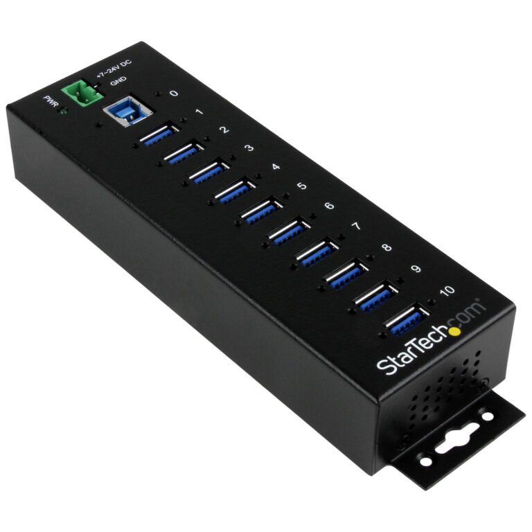 StarTech.com 10-Port Industrial USB 3.0 Hub - ESD and Surge Protection~10-Port USB 3.0 Hub - 5Gbps - Metal Industrial USB-A Hub
