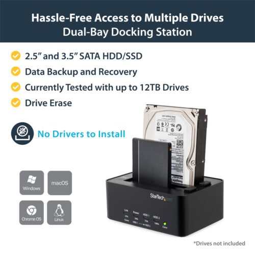 StarTech.com Dual Bay Hard Drive Duplicator and Eraser, Standalone SATA HDD/SSD Cloner/Copier, USB 3.0 to SATA Docking Station, - Image 7