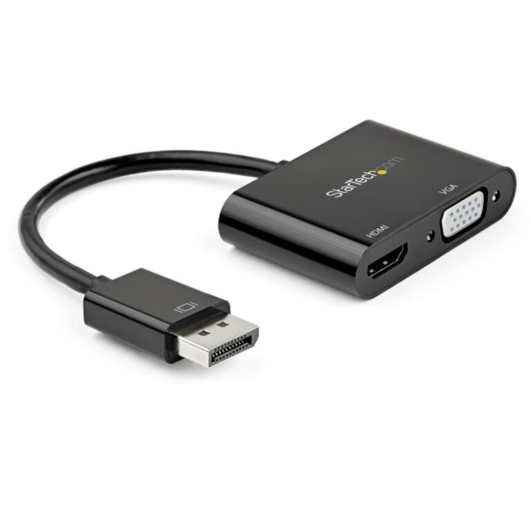 StarTech.com DisplayPort to HDMI VGA Adapter - DisplayPort 1.2 HBR2 to HDMI 2.0 (4K 60Hz) or VGA 1080p Converter Dongle - DP to