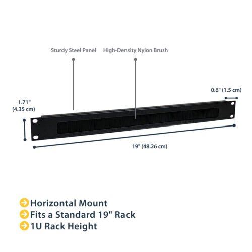 StarTech.com 1U High-density Brush Strip Cable Management Panel, Sturdy Steel Horizontal Data Centre Cable Organizer - Image 6