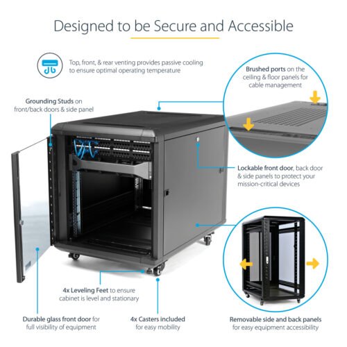 StarTech.com 4-Post 12U Server Rack Cabinet, Lockable 19" Data Rack Cabinet for Computer / AV / IT Equipment, Office / Home Net - Image 17