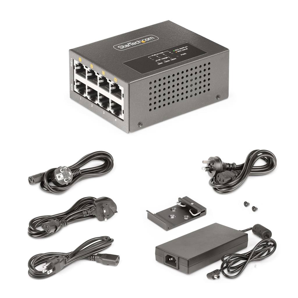 StarTech.com 4-Port Multi-Gigabit PoE++ Injector, 5/2.5/1G Ethernet (NBASE-T), PoE/PoE+/PoE++ (802.3af/802.3at/802.3bt), 160Wat - Image 3