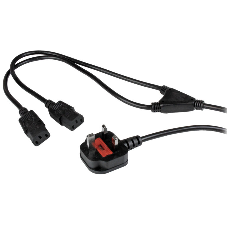 StarTech.com 6ft (2m) UK Computer Power Cable Y Splitter, 18AWG, BS 1363 to 2x C13, 10A 250V, Black Replacement AC Power Cord,