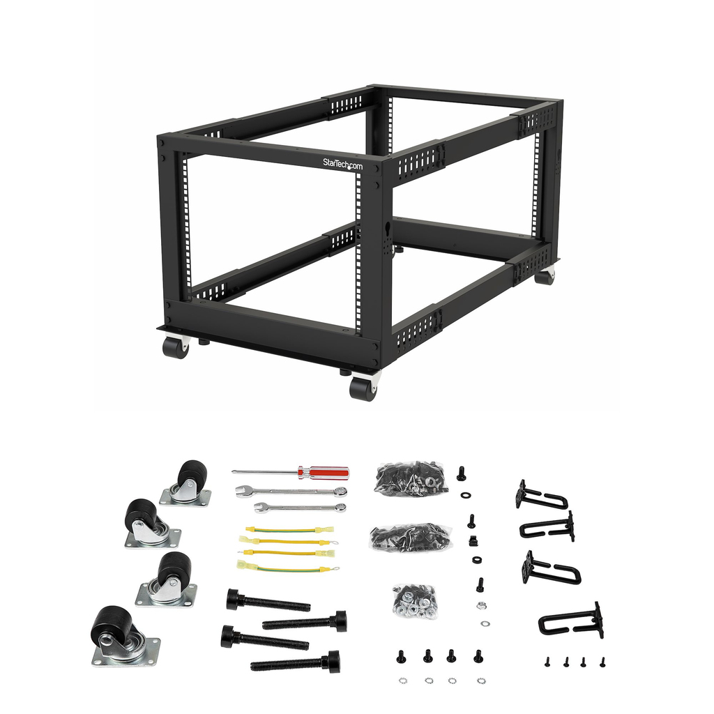 StarTech.com 4-Post 8U Mobile Open Frame Server Rack, Four Post 19in Network Rack with Wheels, Small Rolling Rack with Adjustab - Image 10