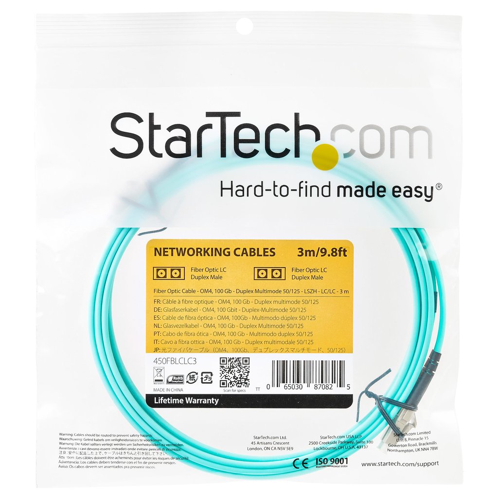 StarTech.com 3m (10ft) LC/UPC to LC/UPC OM4 Multimode Fiber Optic Cable, 50/125µm LOMMF/VCSEL Zipcord Fiber, 100G, Low Inserti - Image 4