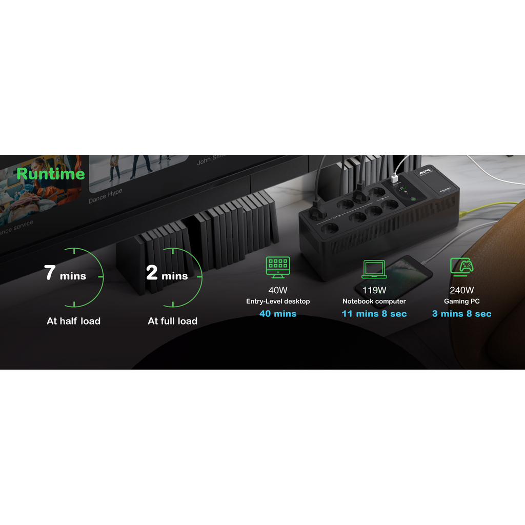 APC Back-UPS, 500VA/300W Floor/Wall Mount, 230V, 8x CEE 7/3 Schuko outlets, USB Type A Port, User Replaceable Battery - Image 3
