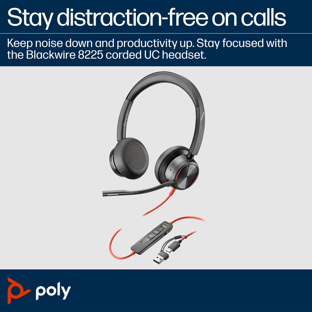 POLY Blackwire 8225 Stereo USB-C Headset +USB-C/A Adapter - Image 2