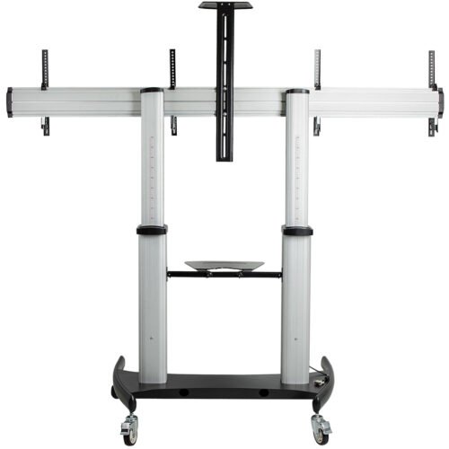 StarTech.com Dual TV Cart for 37-60in VESA TVs up to 110lb/50kg each - Height Adjustable TV Mount, Mobile Display Cart w/ Equip - Image 4
