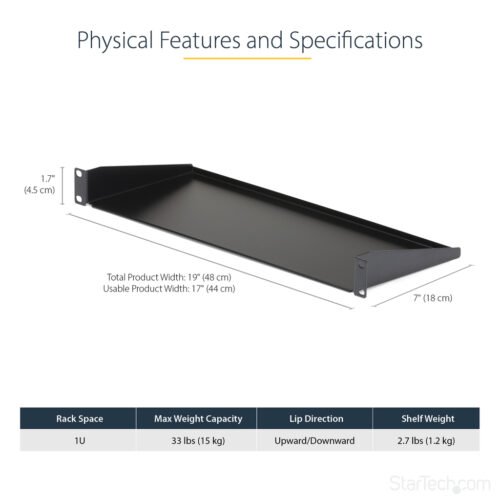 StarTech.com 1U Server Rack Shelf, Universal Rack Mount Cantilever Tray for 19" Network Equipment Rack/Cabinet, Heavy Duty Stee - Image 9