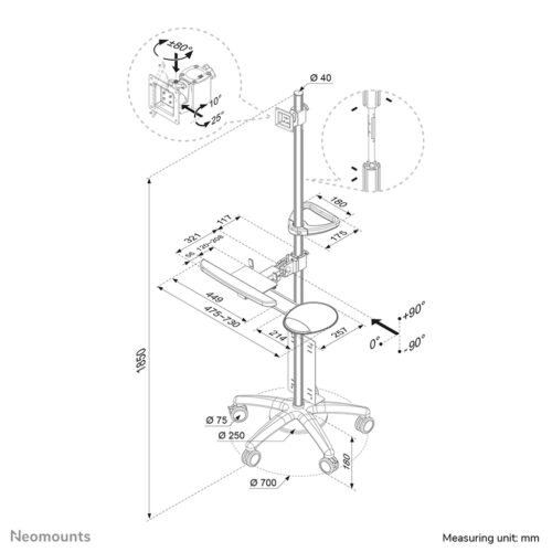 Neomounts FPMA-MOBILE1800 Mobile workstation 10-27" - Image 3