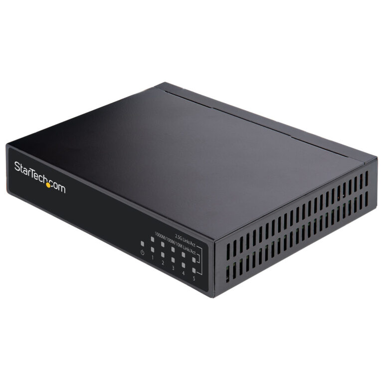 StarTech.com Unmanaged 2.5G Switch - 5 Port Gigabit Switch - 2.5GBASE-T Unmanaged Ethernet Switch - Ethernet Splitter - Din Rai
