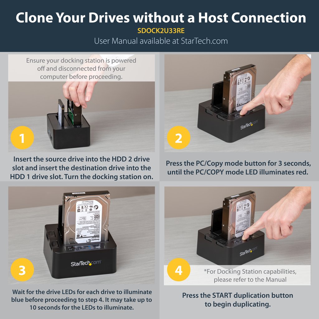 StarTech.com Dual Bay Hard Drive Duplicator, Standalone USB 3.0 (5 Gbps) / eSATA to 2.5/3.5" SATA III HDD/SSD Cloner/Copier, Ha - Image 9