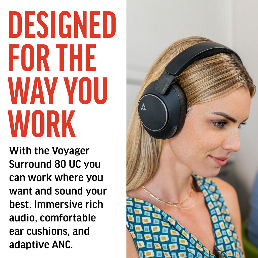 POLY Voyager Surround 80 UC USB-C Headset +USB-C/A Adapter - Image 7