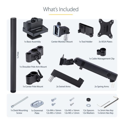 StarTech.com Triple Monitor Desk Mount For Up To Three 27in Screens, VESA 75x75/100x100, Tool-Less Arm Adjustments, C-Clamp/Gro - Image 10