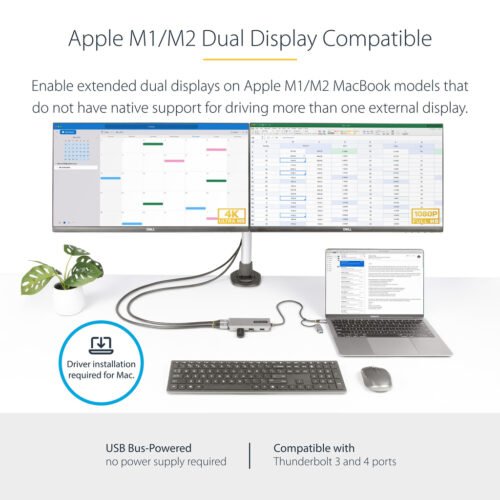 StarTech.com USB-C Multiport Adapter w/Attached USB-C to USB-A Dongle, Dual HDMI (4K30Hz/1080p60Hz), 3x USB-A 5Gbps, Mini Trave - Image 9