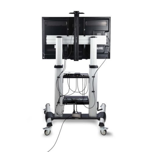StarTech.com Rolling TV Cart/Stand On Wheels For 60-100inch Flat Screens Up To 220lb (100kg), Height Adjustment via Hand Crank, - Image 4
