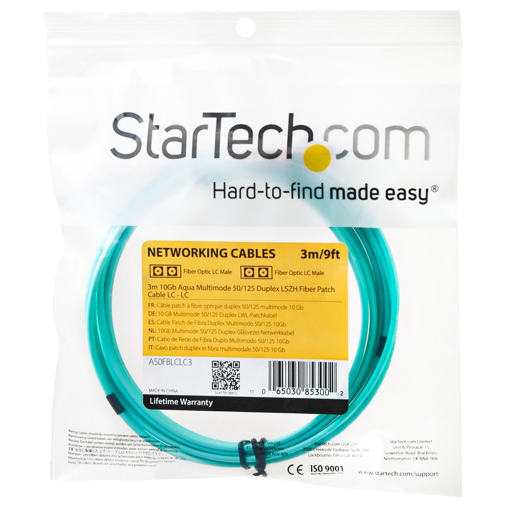 StarTech.com 3m (10ft) LC/UPC to LC/UPC OM3 Multimode Fiber Optic Cable, Full Duplex 50/125µm Zipcord Fiber Cable, 100G, Low I - Image 4