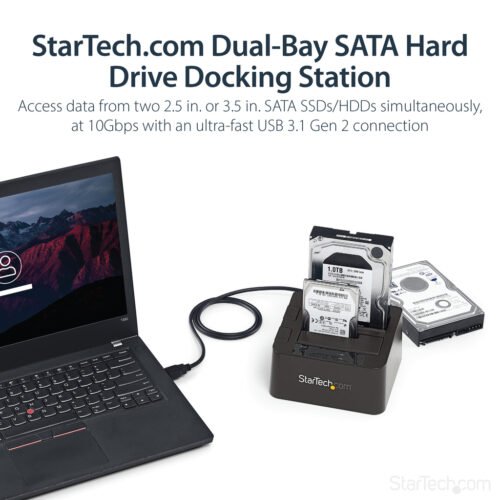 StarTech.com Dual-Bay USB 3.2 Gen 2 to SATA Hard Drive Docking Station, USB 10Gbps Hard Drive Dock, External 2.5/3.5" SATA I/II - Image 8
