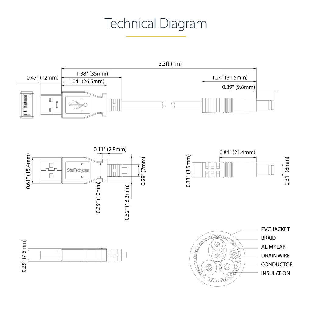 StarTech.com USB to 5.5mm Power Cable - Type N Barrel - 1m - Image 8