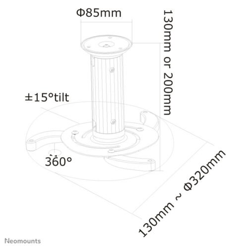 Neomounts BEAMER-C80WHITE Beamer ceiling mount - h 13-20 cm - full motion - Image 2