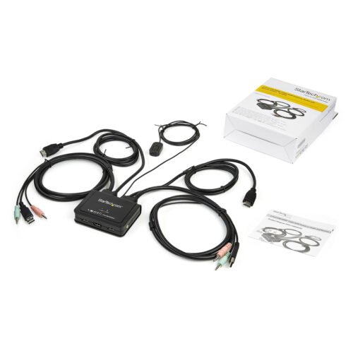 StarTech.com 2 Port HDMI KVM Switch - 4K 60Hz - Compact Dual Port UHD/Ultra HD USB Desktop KVM Switch w/Integrated 4ft Cables & - Image 3