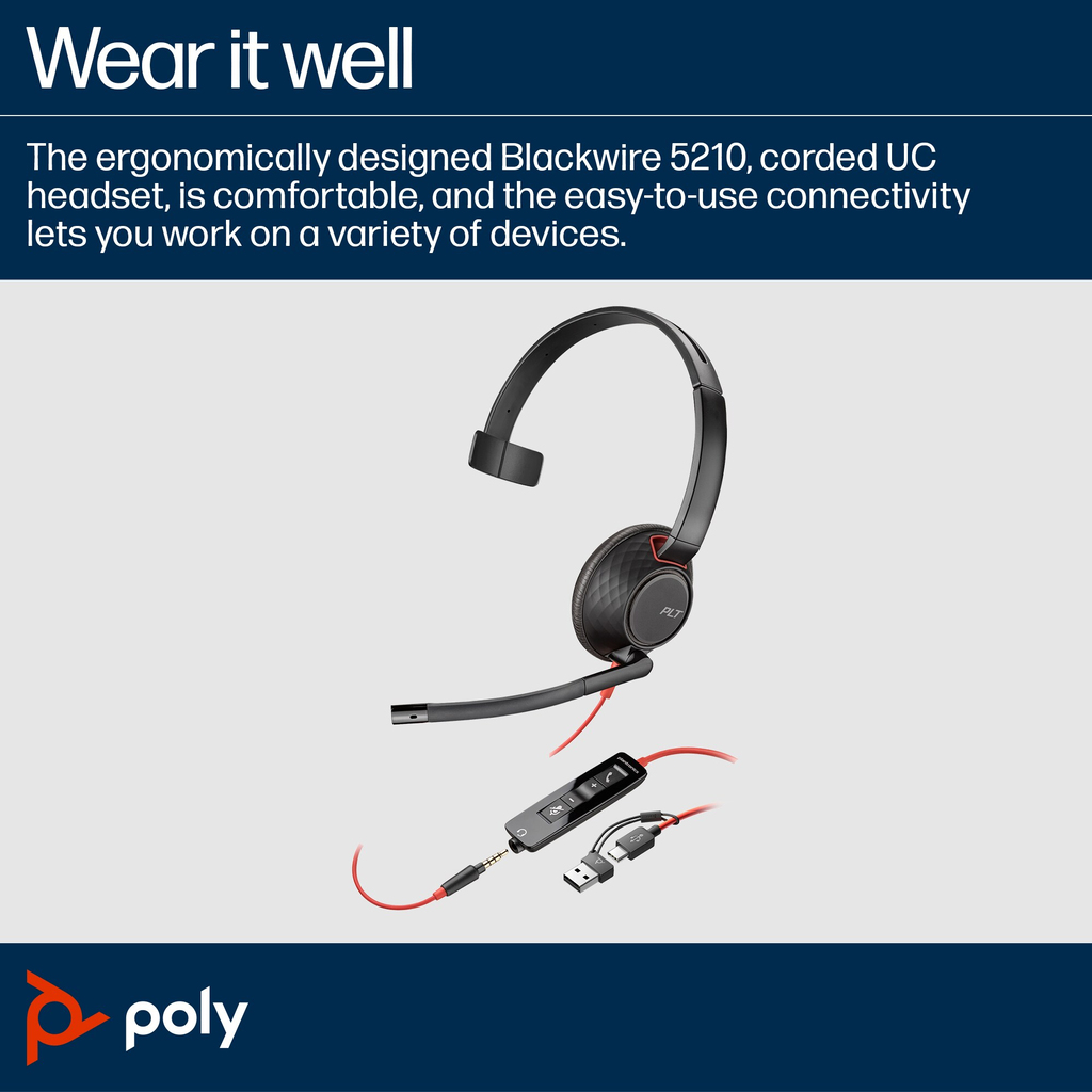 POLY Blackwire C5210 USB-C Headset +Inline Cable (Bulk) - Image 4