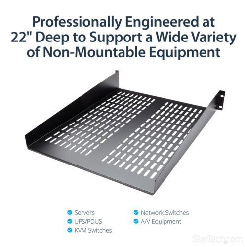 StarTech.com 2U Server Rack Shelf - Universal Vented Rack Mount Cantilever Tray for 19" Network Equipment Rack & Cabinet - Heav - Image 12