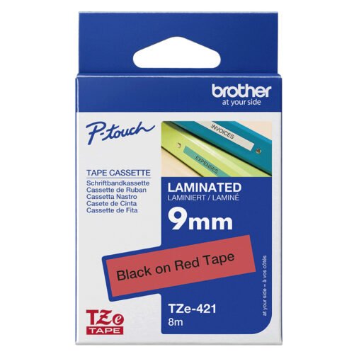Brother TZE-421 label-making tape Black on red - Image 2