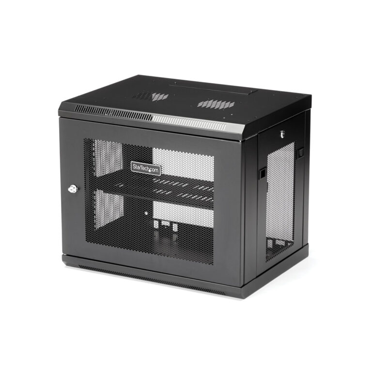 StarTech.com 2-Post 9U Wall Mount Network Cabinet with 1U Shelf, 19" Wall-Mounted Server Rack for Data / Networking / AV / Elec