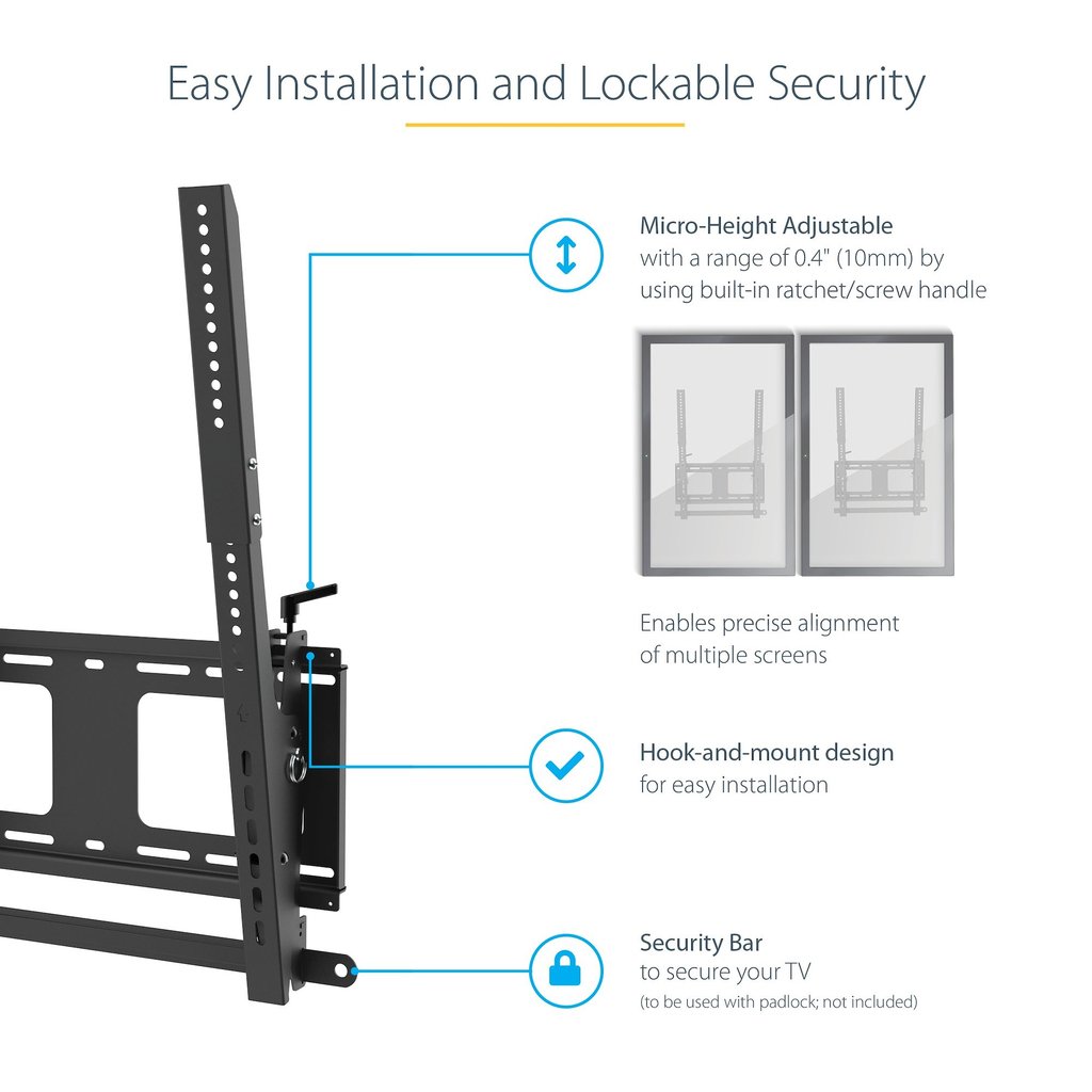 StarTech.com Portrait/Vertical TV Wall Mount - Heavy Duty TV Wall Mount - 40-55" VESA Display (110lb/50kg)- Tilting Low Profile - Image 9