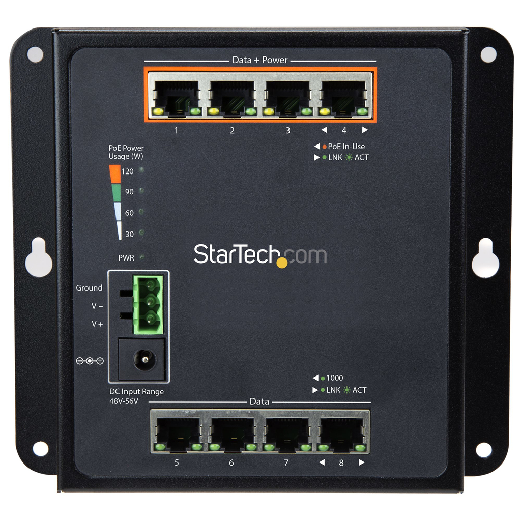 StarTech.com Industrial 8 Port Gigabit PoE Switch - 4 x PoE+ 30W - Power Over Ethernet - Hardened GbE Layer/L2 Managed Switch - - Image 3