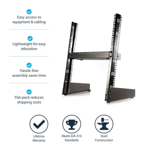 StarTech.com 2-Post 12U Desktop Server Rack, Small Open Frame 19in Computer Rack, Compact Network Rack for AV / Studio / Data / - Image 4