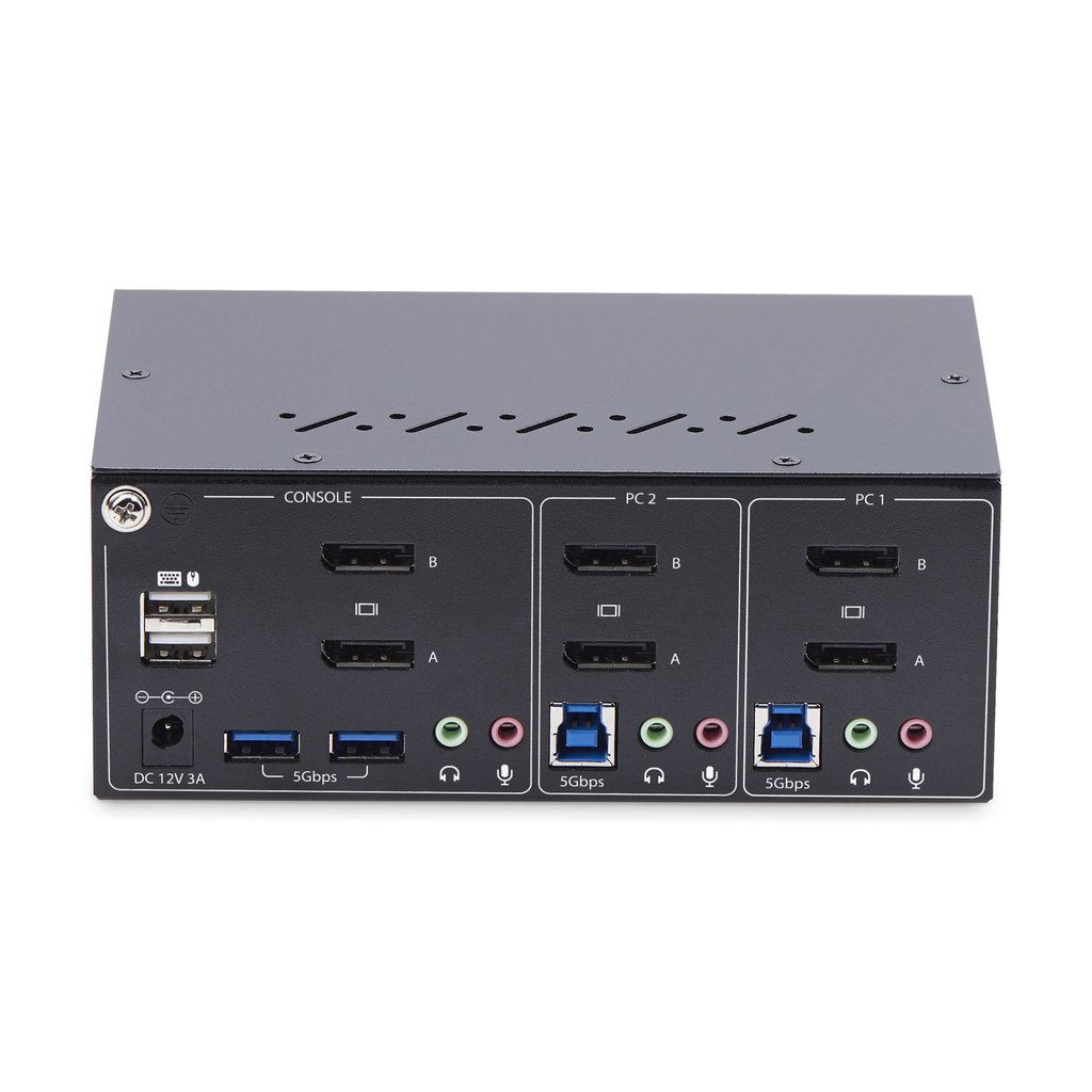 StarTech.com 2-Port Dual-Monitor DisplayPort KVM Switch, 4K 60Hz, 2x USB 5Gbps Hub Ports, 2x USB 2.0 HID Ports, Hotkey and Push - Image 4