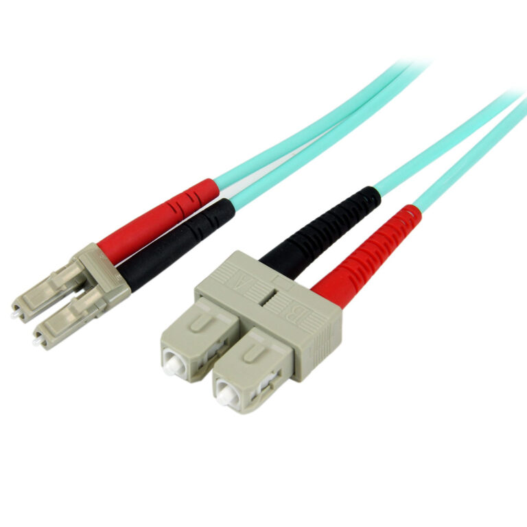 StarTech.com 1m (3ft) LC/UPC to SC/UPC OM3 Multimode Fiber Optic Cable, Full Duplex 50/125µm Zipcord Fiber Cable, 100G, Low In