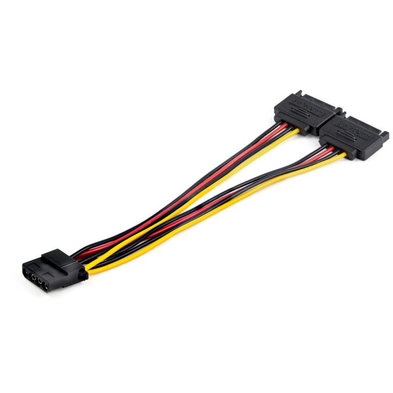 StarTech.com Dual SATA to LP4 Power Doubler Cable Adapter – 2 SATA to 4 Pin LP4 Internal PC Peripheral Power Supply Connector